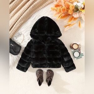 Toddler Black Faux Fur Hooded Jacket | Girls Winter Coat Size 2–3Y